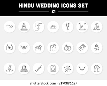 Black Line Art Set Of Hindu Wedding Icons In Round Background.