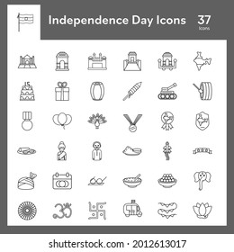 Black Line Art Set of Independence Day Icon In Flat Style.