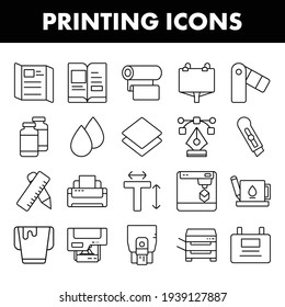 Black Line Art Set Of Printing Icon In Flat Style.