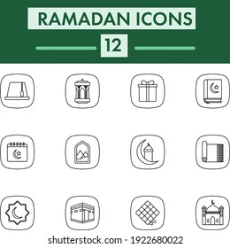 Black Line Art Set of Ramadan Icon.
