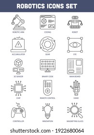 Black Line Art Set of Robotic Icon In Flat Style.