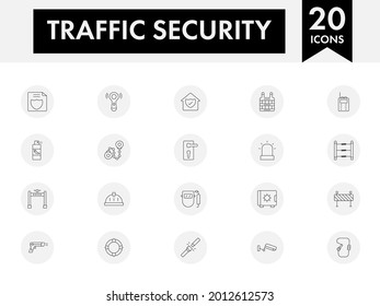 Black Line Art Set of Traffic Security Icon In Flat Style.