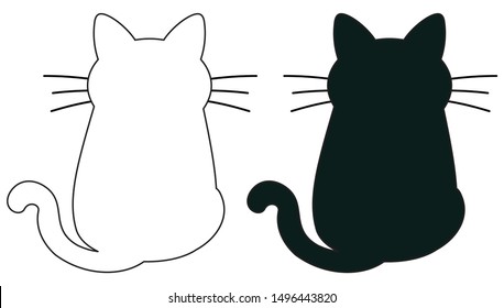 Black and line art sitting cat cartoon on white background