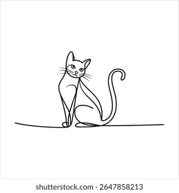 Black line art of a sitting cat on white background