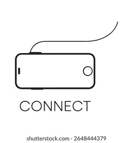 Linha preta arte de um smartphone com um cabo curvo e a palavra conectar abaixo