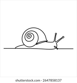 Black line art snail crawling on a white background