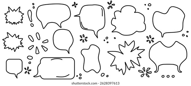 Black Line Art speech bubble collection. Set of speech bubble. Speech bubble comic . Cloud speech bubbles set