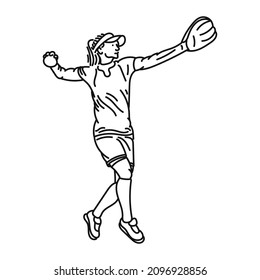 black line art of a stylish posing woman playing baseball