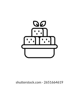 Black Line Art Of Sweet Treats With Green Leaves On Top Stacked