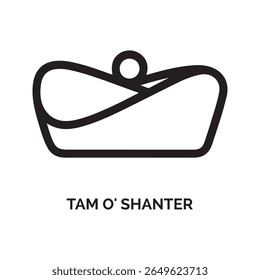 Black Line Art Tam O Shanter Hat Ícone preto e branco