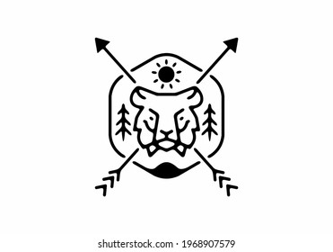 Black line art tiger head in hexagon shape design