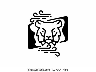 Black line art tiger head in rhombus shape design