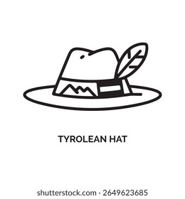 Black Line Art Tyrolean Hat with Feather black and white