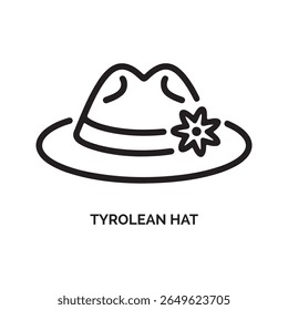 Black Line Art Tyrolean Hat with Flower Decoration 1