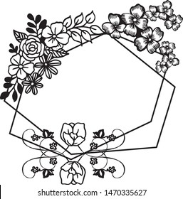 Black line art with various style of frame, for texture leaf flower elegant. Vector