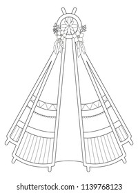 Black line art of vector illustration of teepee isolated on white background. Useful for coloring pages and books.
