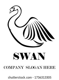 Arte de línea negra Ilustración vectorial sobre el fondo blanco de un cisne. Adecuado para hacer logotipo.