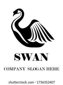 Black line art Vector illustration on a white background of a swan. Suitable for making logo.