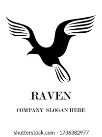 Black line art Vector illustration on a white background of a raven. Suitable for making logo.