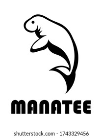 Black line art Vector illustration on a white background of a manatee. Suitable for making logo.