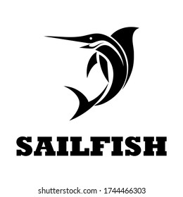 Black line art Vector illustration on a white background of a sailfish. Suitable for making logo.