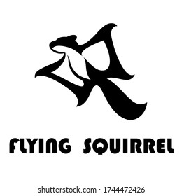 Black line art Vector illustration on a white background of a Flying squirrel. Suitable for making logo.