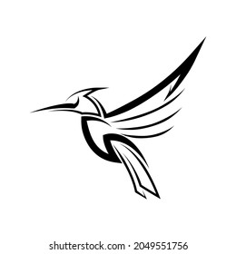 Black line art Vector illustration on a white background of flying hummingbird.