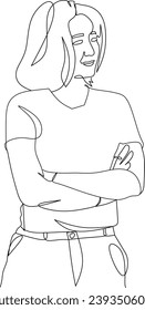 A black line art with white background of a woman. 