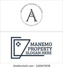 Black line art window initial A circle combination mark logo design concept suitable for salon retail business boutique furniture