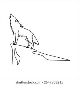 Linha preta arte lobo uivando no penhasco borda animal vida selvagem