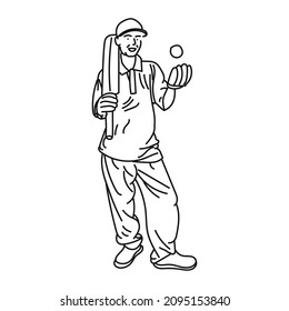 black line art woman posing cricket playing style