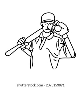 black line art woman posing cricket playing style