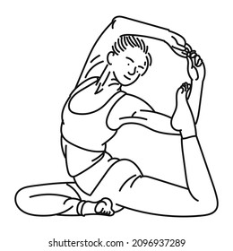 black line art of a woman posing in yoga style