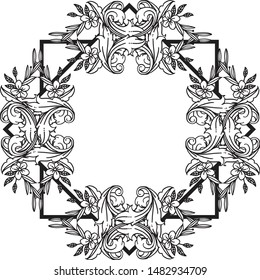 Black line art, with wreath frame in black and white colors, for various card. Vector