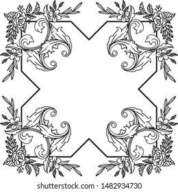 Black line art, with wreath frame in black and white colors, for various card. Vector