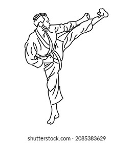 black line art Young man practicing karate in style