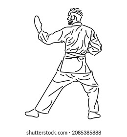 black line art Young man practicing karate in style