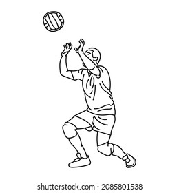 black line art Young man practicing volleyball in style