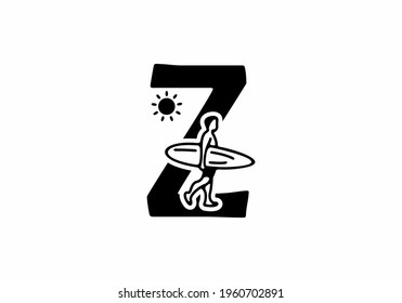 Black line art of Z initial letter with surfer shape