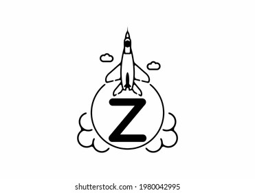 Black line art of Z initial letter with flying jet design