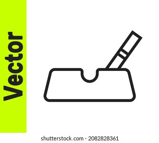 Black line Ashtray with cigarette icon isolated on white background.  Vector