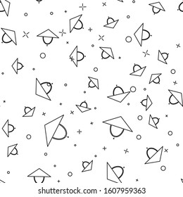 Black line Asian conical hat icon isolated seamless pattern on white background. Chinese conical straw hat.  Vector Illustration