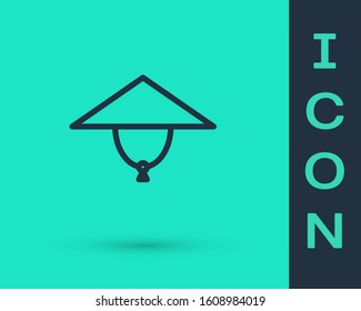 Black line Asian conical hat icon isolated on green background. Chinese conical straw hat.  Vector Illustration