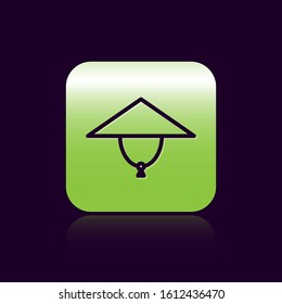 Black line Asian conical hat icon isolated on black background. Chinese conical straw hat. Green square button. Vector Illustration