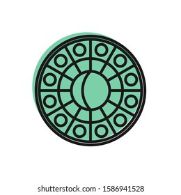 Black line Astrology horoscope circle with zodiac icon isolated on white background.  Vector Illustration