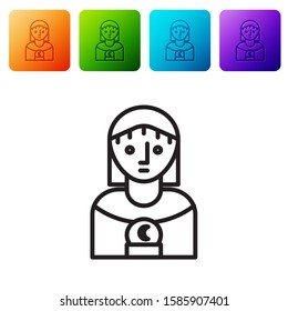 Black line Astrology woman icon isolated on white background. Set icons in color square buttons. Vector Illustration