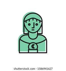 Black line Astrology woman icon isolated on white background.  Vector Illustration
