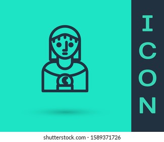 Black line Astrology woman icon isolated on green background.  Vector Illustration