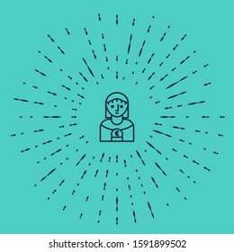 Black line Astrology woman icon isolated on green background. Abstract circle random dots. Vector Illustration