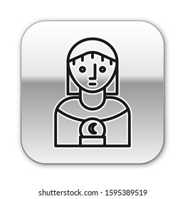 Black line Astrology woman icon isolated on white background. Silver square button. Vector Illustration